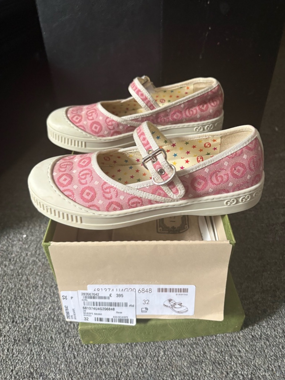 Gucci Pink Logo Mary Jane Sneakers for Kids
